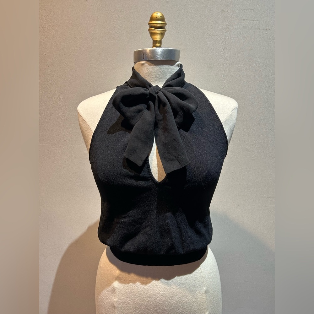 AEFFE Black Knit Silk Scarf Tie Tank Blouse